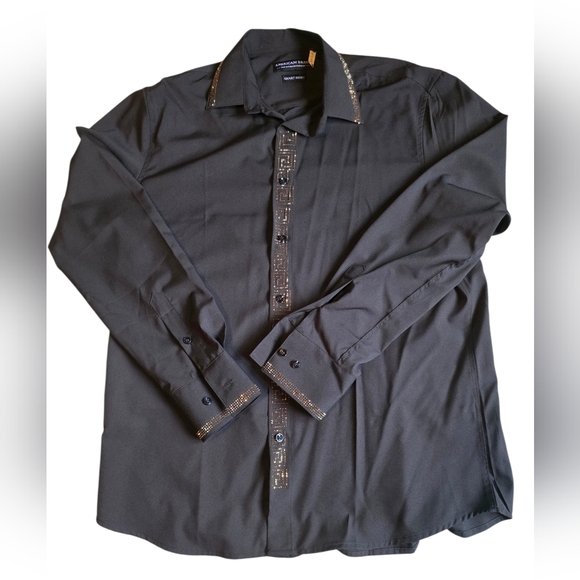 American greed Other - Men's Smart Black Dress Shirt with Gold Embellishments Size L